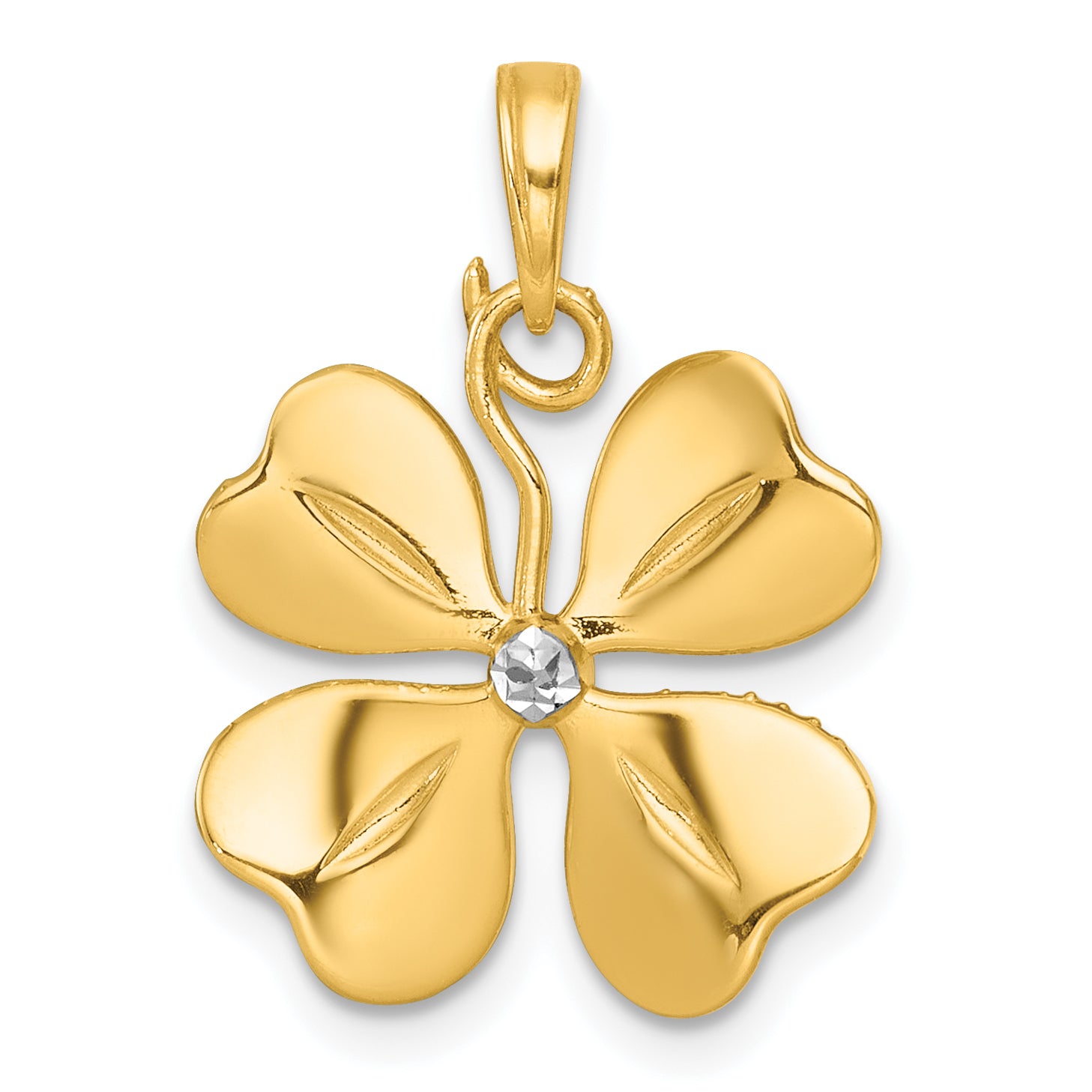 14k with White Rhodium Polished 4-Leaf Clover Charm Pendant Main image