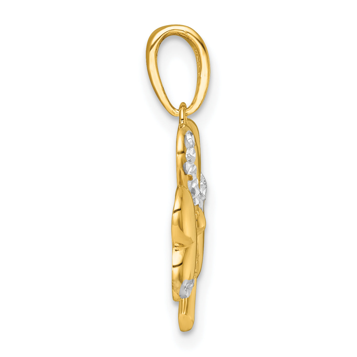 14k with White Rhodium Polished 3-Leaf Clover Charm
