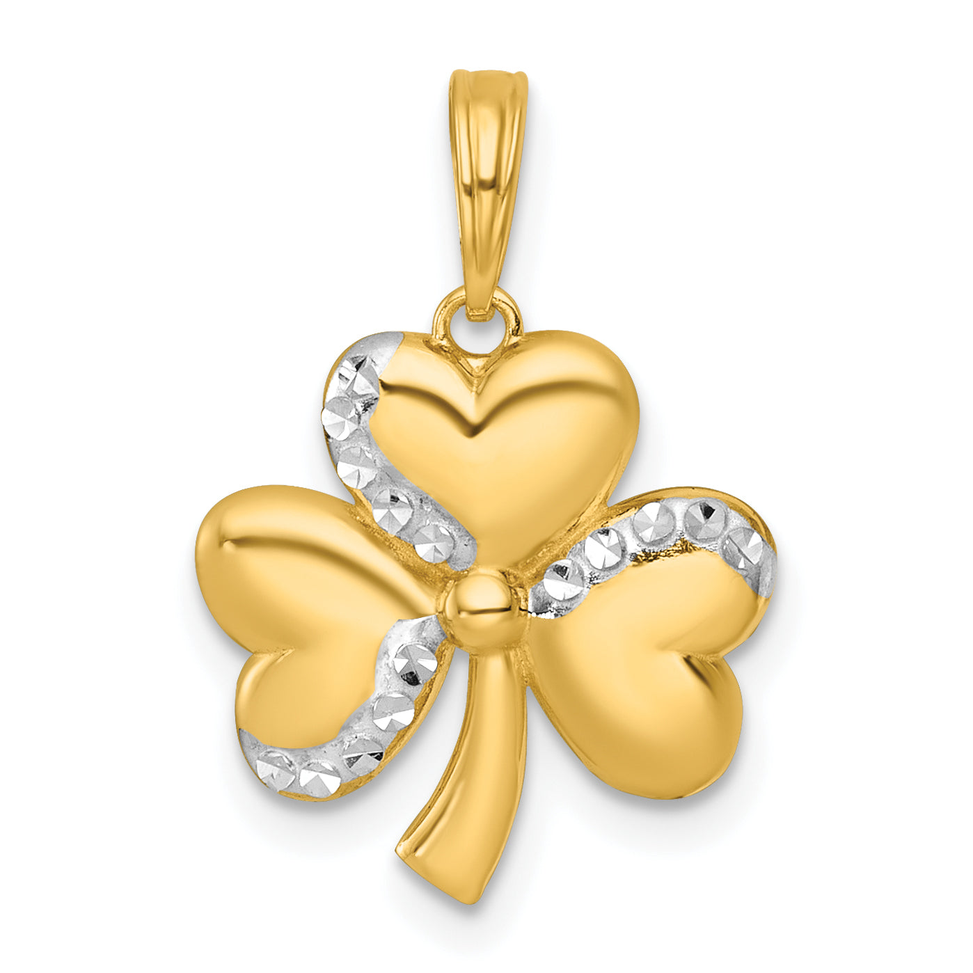 14k with White Rhodium Polished 3-Leaf Clover Charm Main image