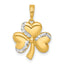 14k with White Rhodium Polished 3-Leaf Clover Charm