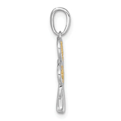 14k with White Rhodium Polished Fancy 3-Leaf Clover Charm