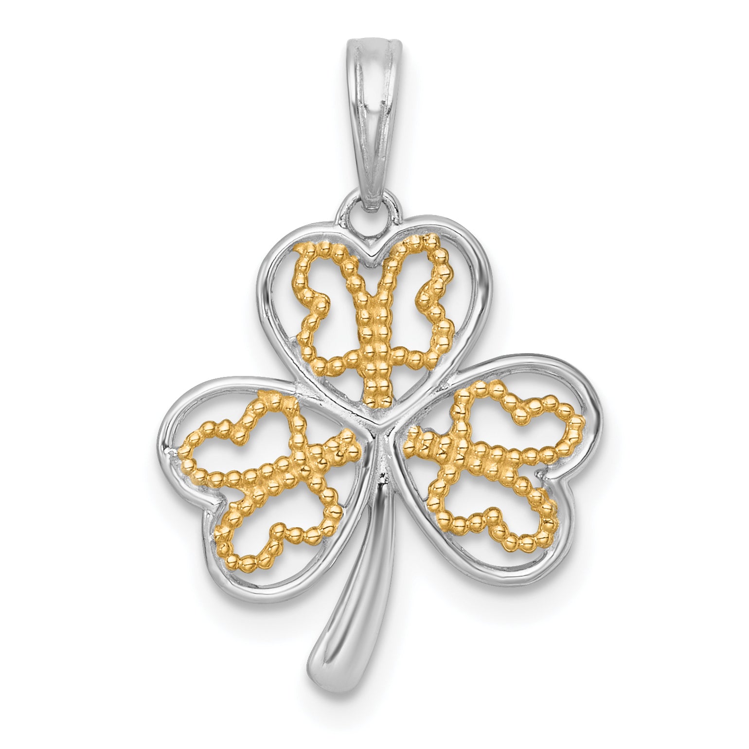14k with White Rhodium Polished Fancy 3-Leaf Clover Charm Main image