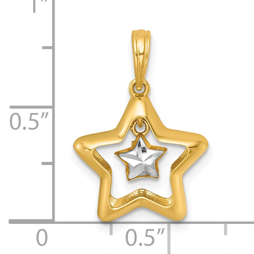 14k with White Rhodium Polished Star In Star Dangle Charm