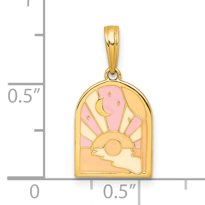 14k Polished Multi Color Enamel Sunset and Moon Charm