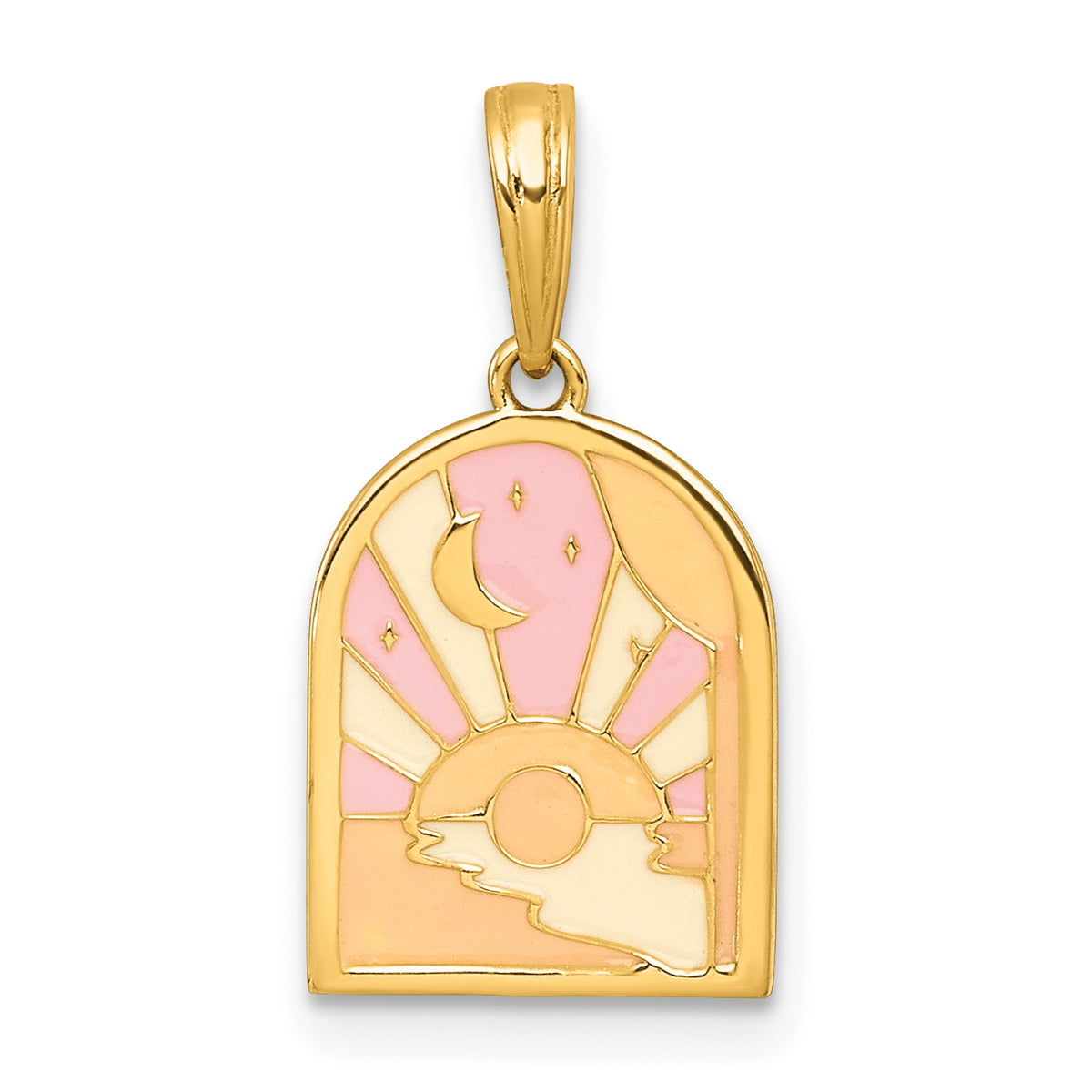 14k Polished Multi Color Enamel Sunset and Moon Charm