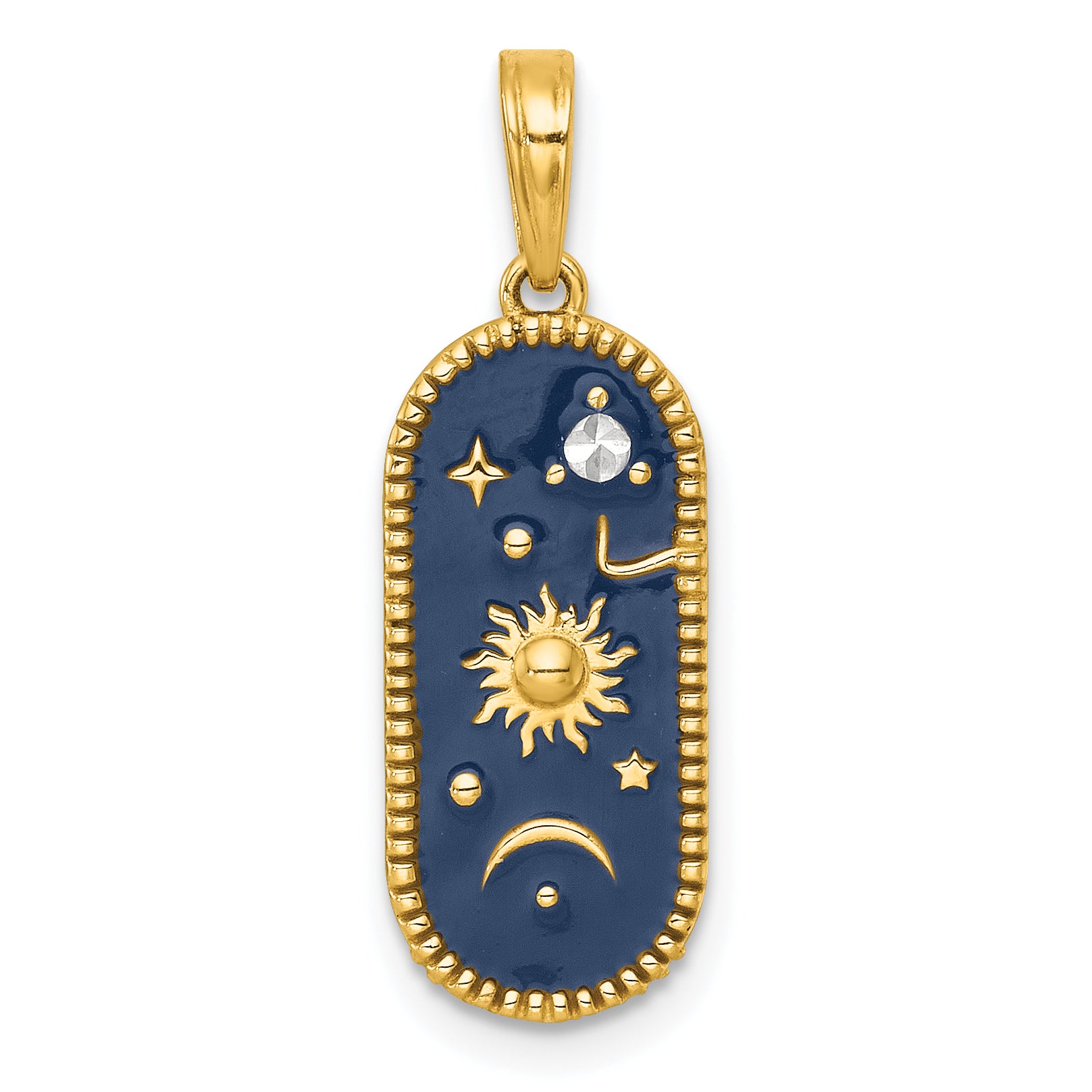 14k with White Rhodium Polished Blue Enamel Sun Moon and Stars Charm Main image