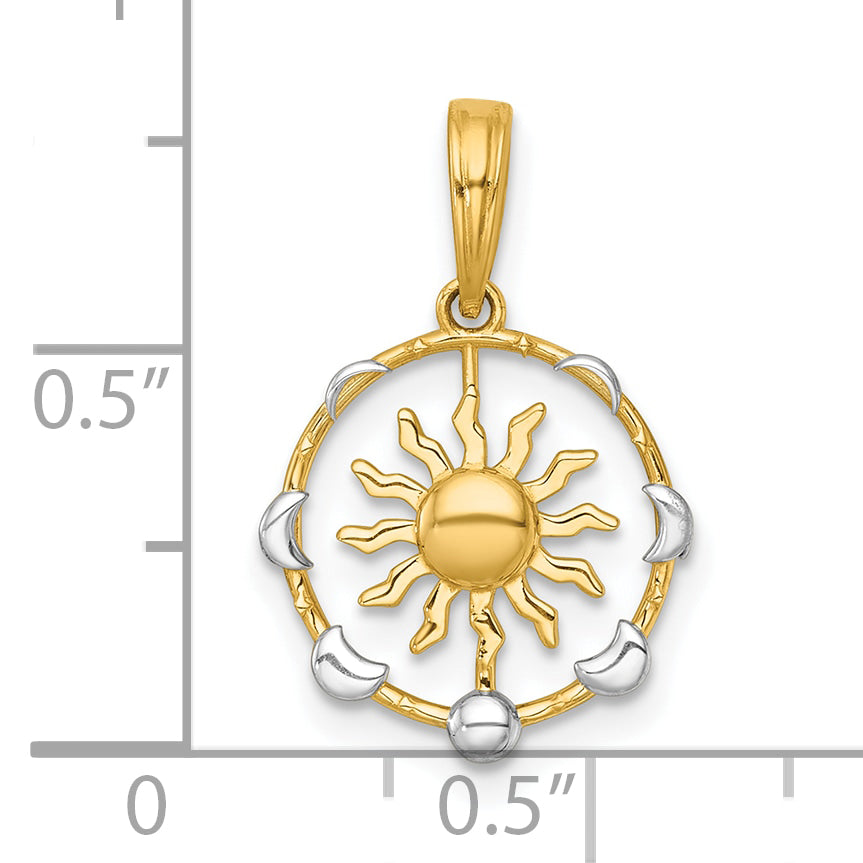14k with White Rhodium Polished Sun With Moon Cycle Charm