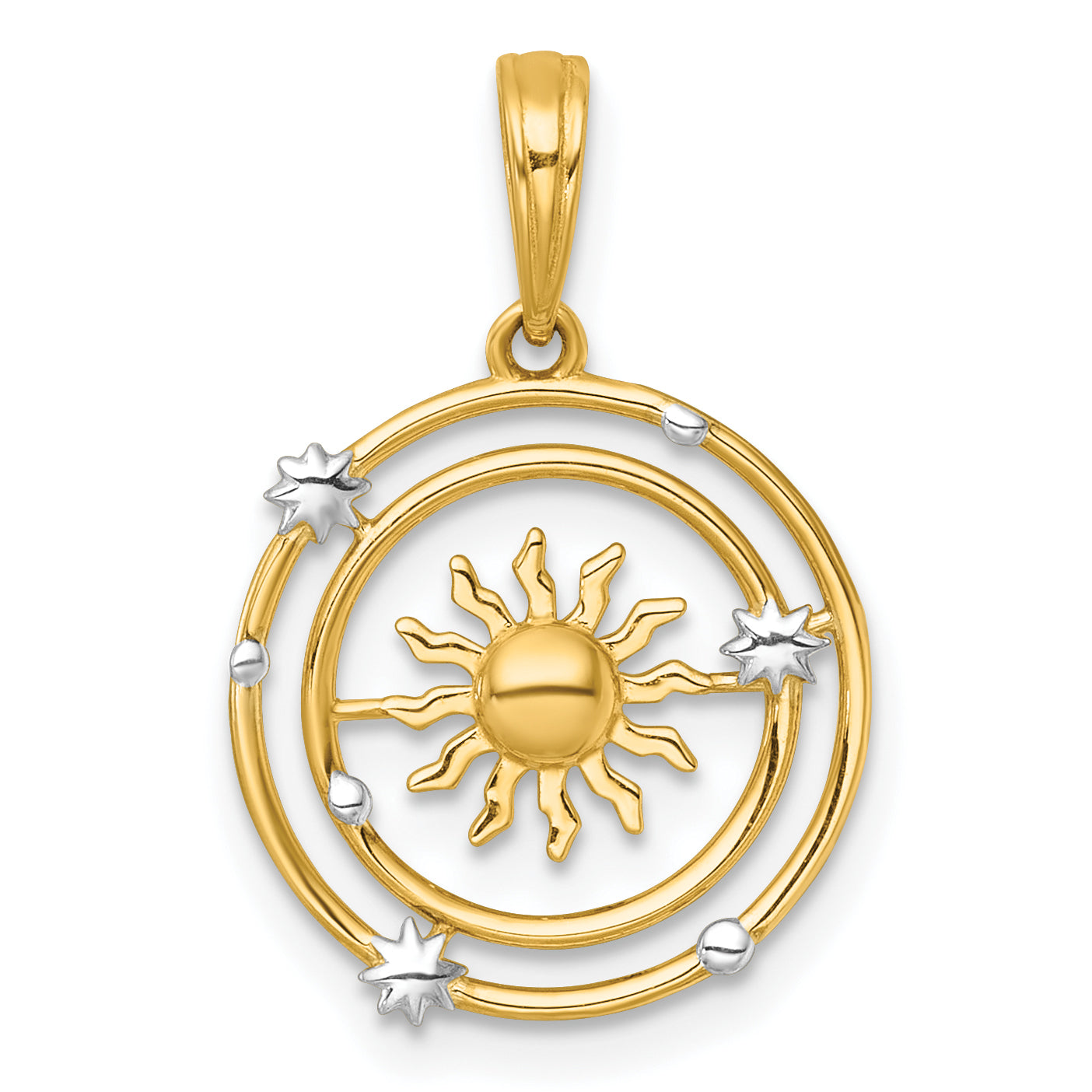 14k with White Rhodium Polished Sun With Solar System Orbit Charm Main image