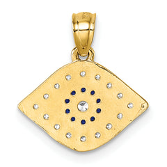 14k Polished Lab Created Blue Spinel and CZ Evil Eye Charm Pendant