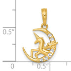14k with White Rhodium Polished Unicorn In Moon Charm