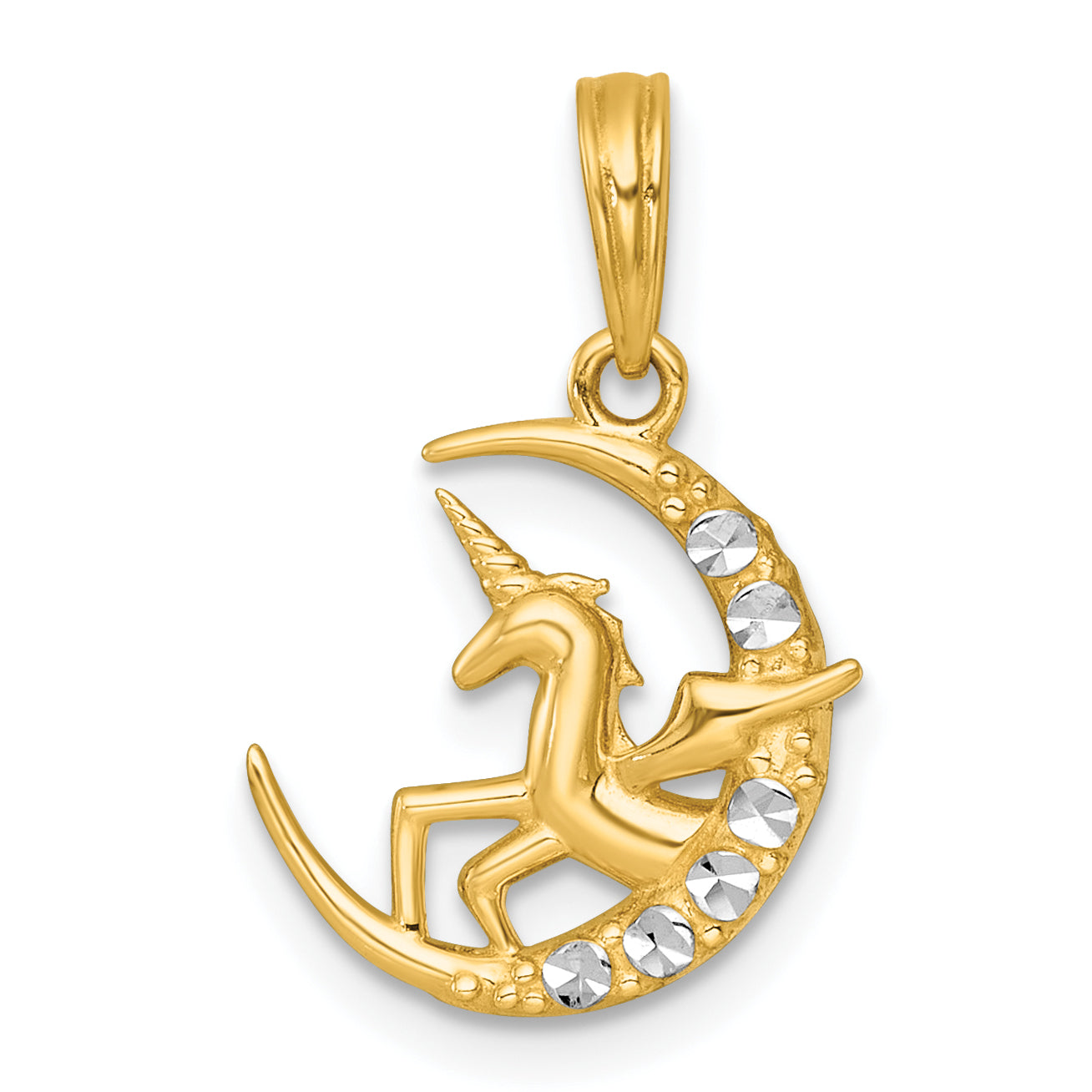 14k with White Rhodium Polished Unicorn In Moon Charm Main image
