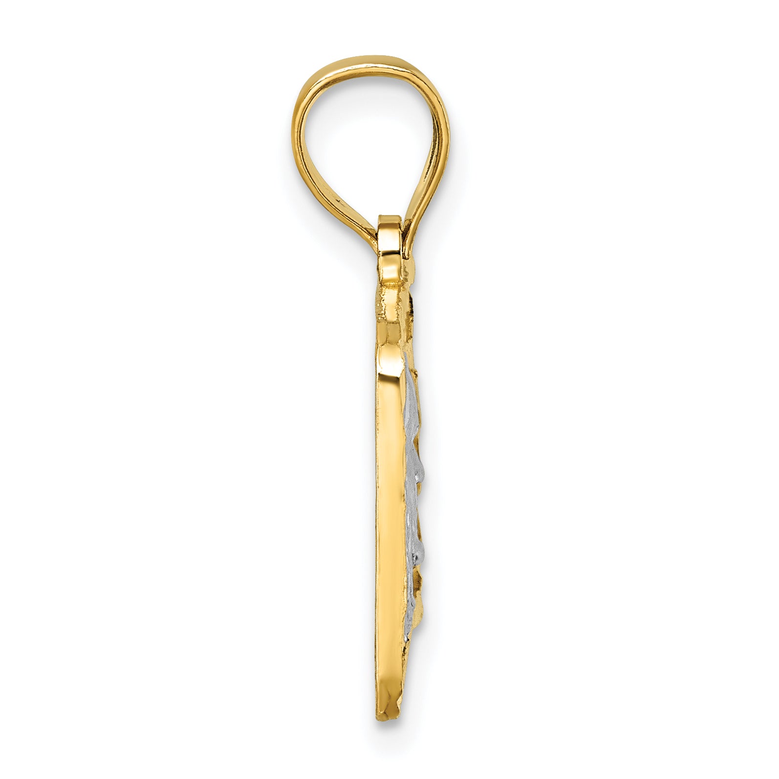 14k Polished with Rhodium Diamond-cut 100 Dollar Bill Pendant