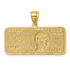14k Polished with Rhodium Diamond-cut 100 Dollar Bill Pendant
