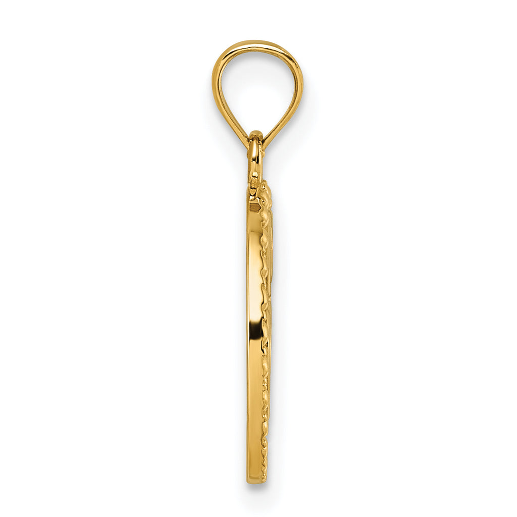 14k Polished Heart Evil Eye And Horse Shoe In Circle Pendant