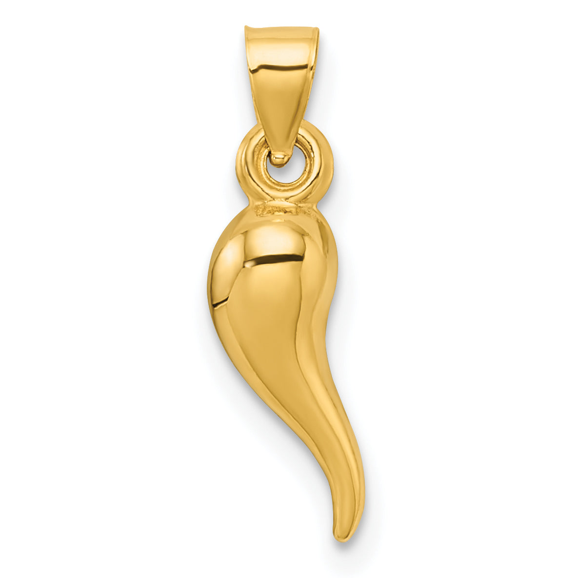 14k Polished Hollow 3D Italian Horn Pendant