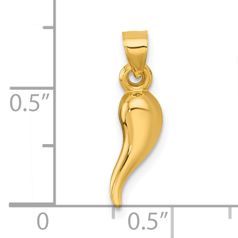 14k Polished Hollow 3D Italian Horn Pendant