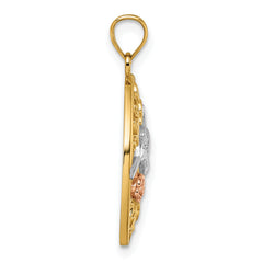 14k Two-tone with White Rhodium Polished Hummingbird and Flower Filigree Pendant