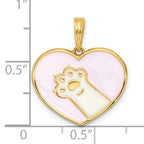 14k Polished White Enamel Paw In Pink Heart Charm