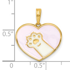 14k Polished White Enamel Paw In Pink Heart Charm