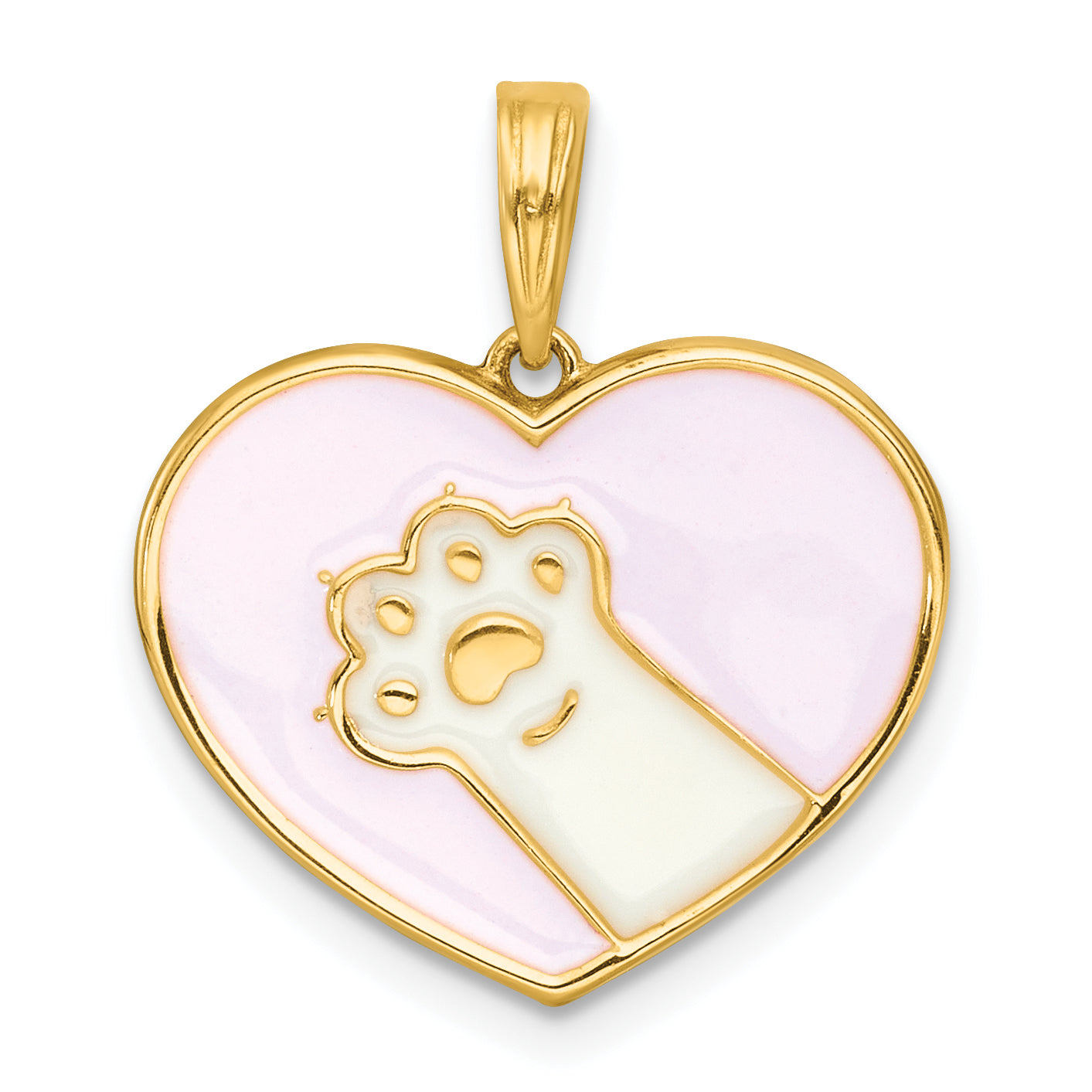 14k Polished White Enamel Paw In Pink Heart Charm Main image