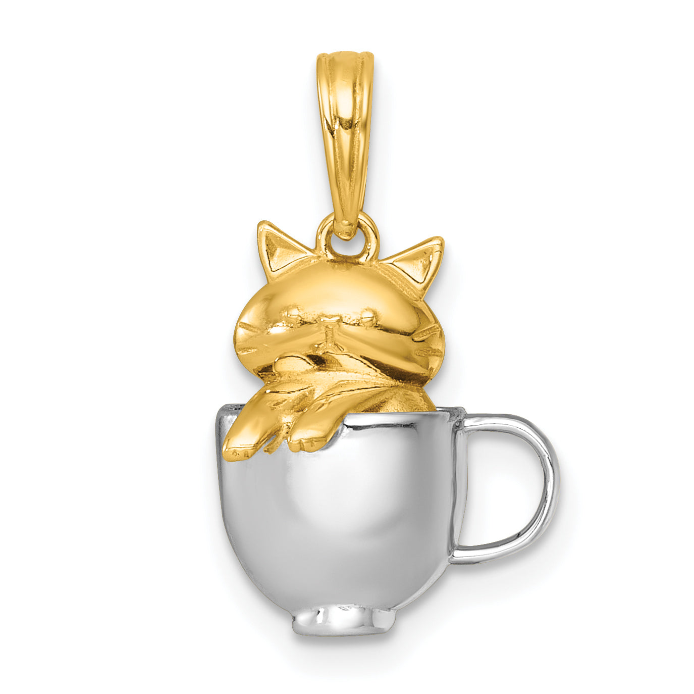 14k with White Rhodium Polished 3-D Cat In Mug Charm Main image