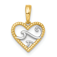 14k with White Rhodium Reversible Polished Waves In Heart Charm
