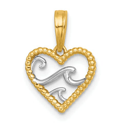 14k with White Rhodium Reversible Polished Waves In Heart Charm