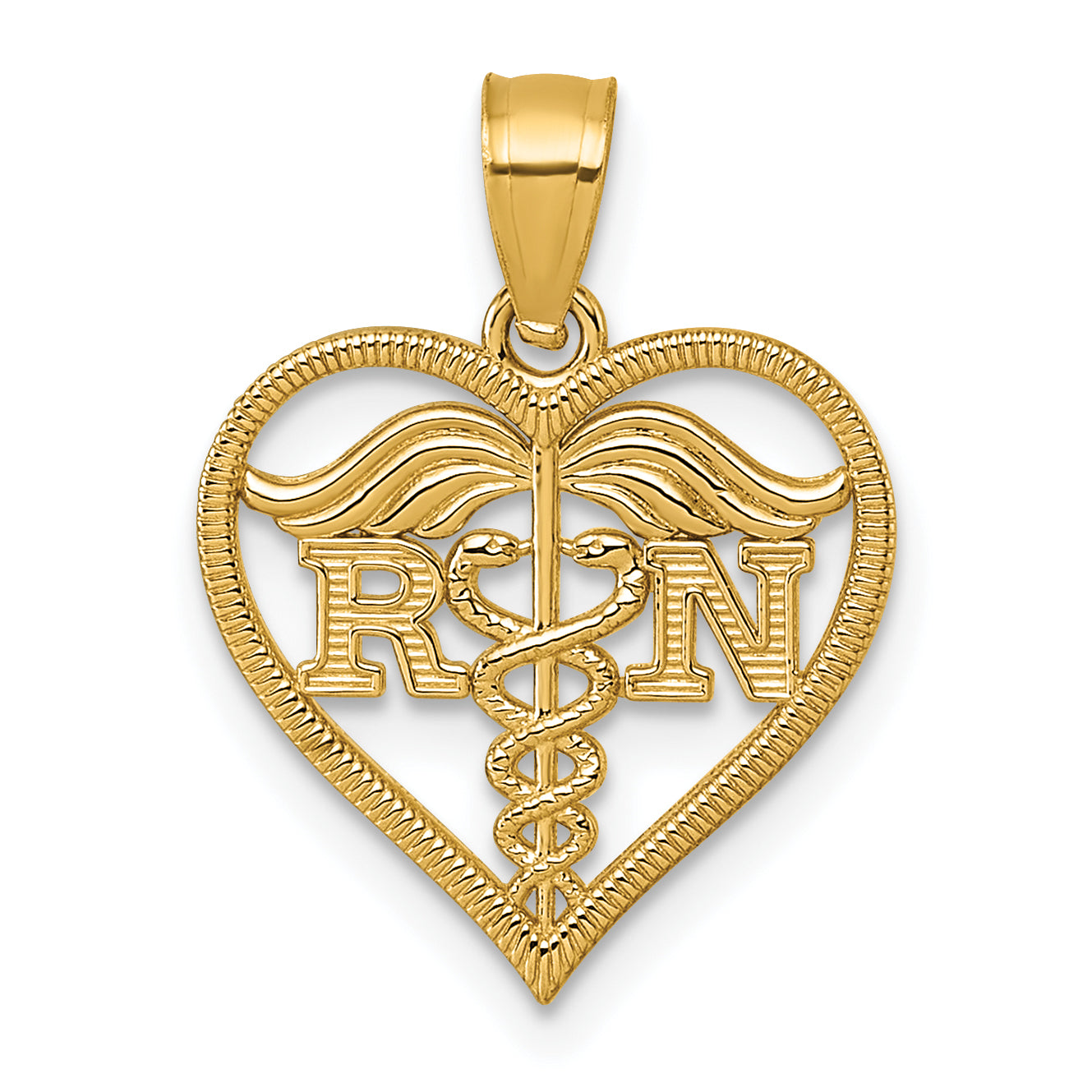 14k Polished And Textured RN Symbol in Open Heart Pendant Main image