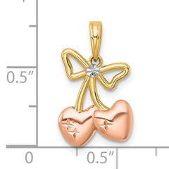 14k with White Rhodium and Rose-plating Polished Heart Cherries Charm