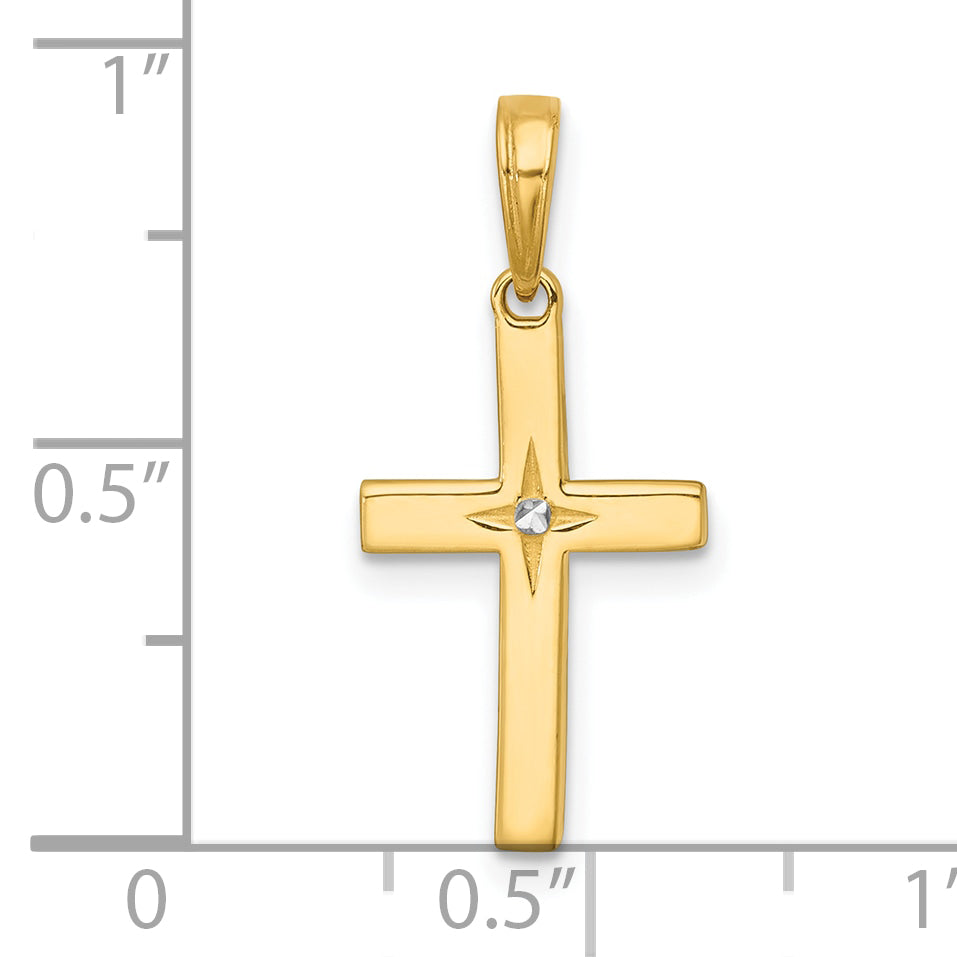14K with White Rhodium Diamond-cut Latin Cross Pendant