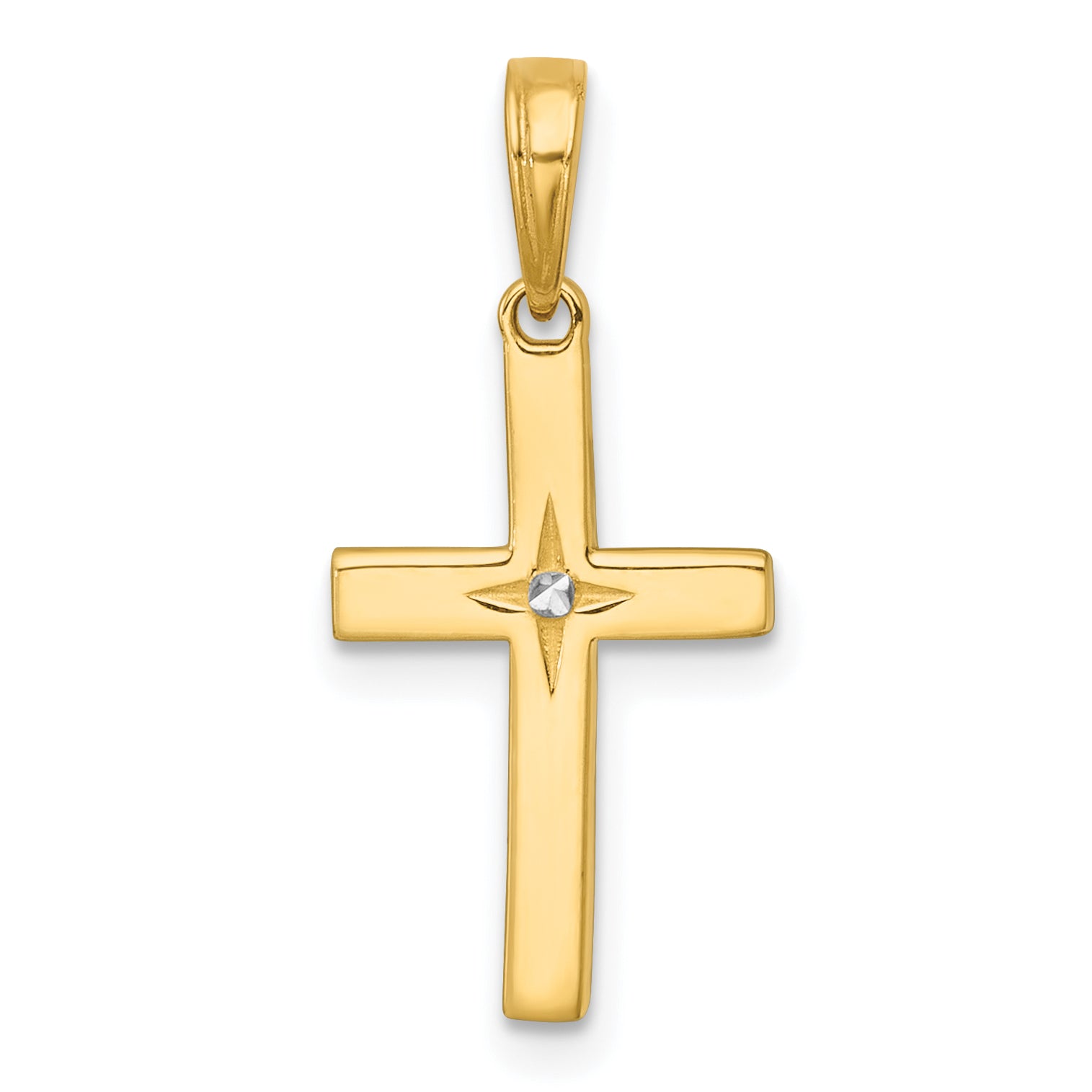 14K with White Rhodium Diamond-cut Latin Cross Pendant Main image