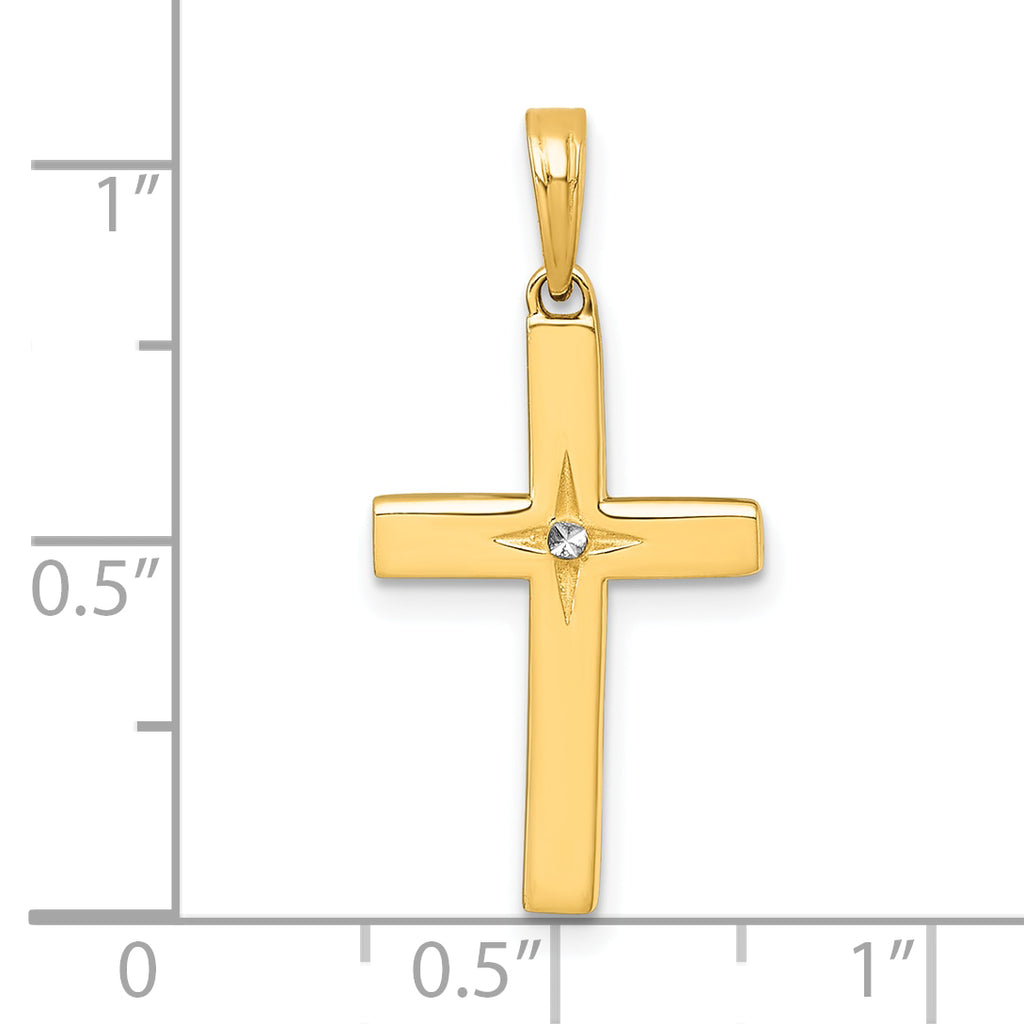 14K with White Rhodium Diamond-cut Latin Cross Pendant
