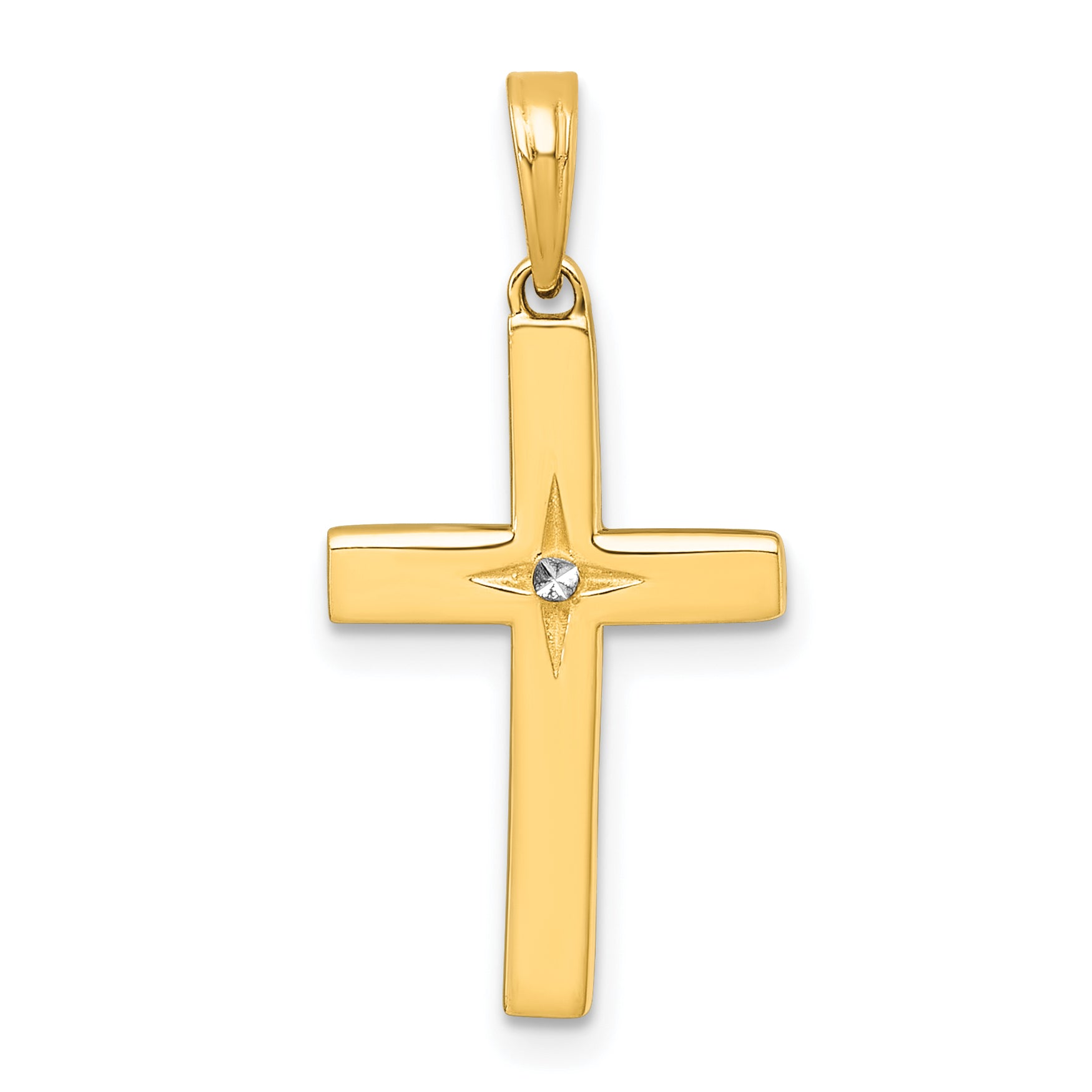 14K with White Rhodium Diamond-cut Latin Cross Pendant Main image