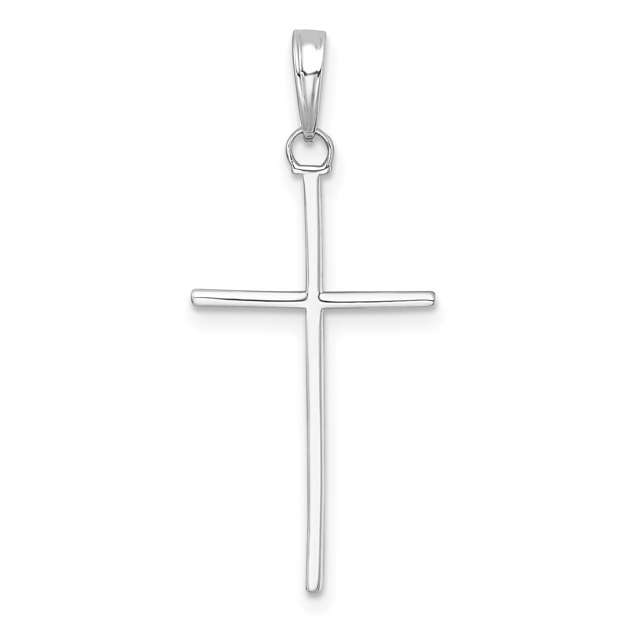 14K White Gold 3-D and Polished Stick Cross Pendant Main image
