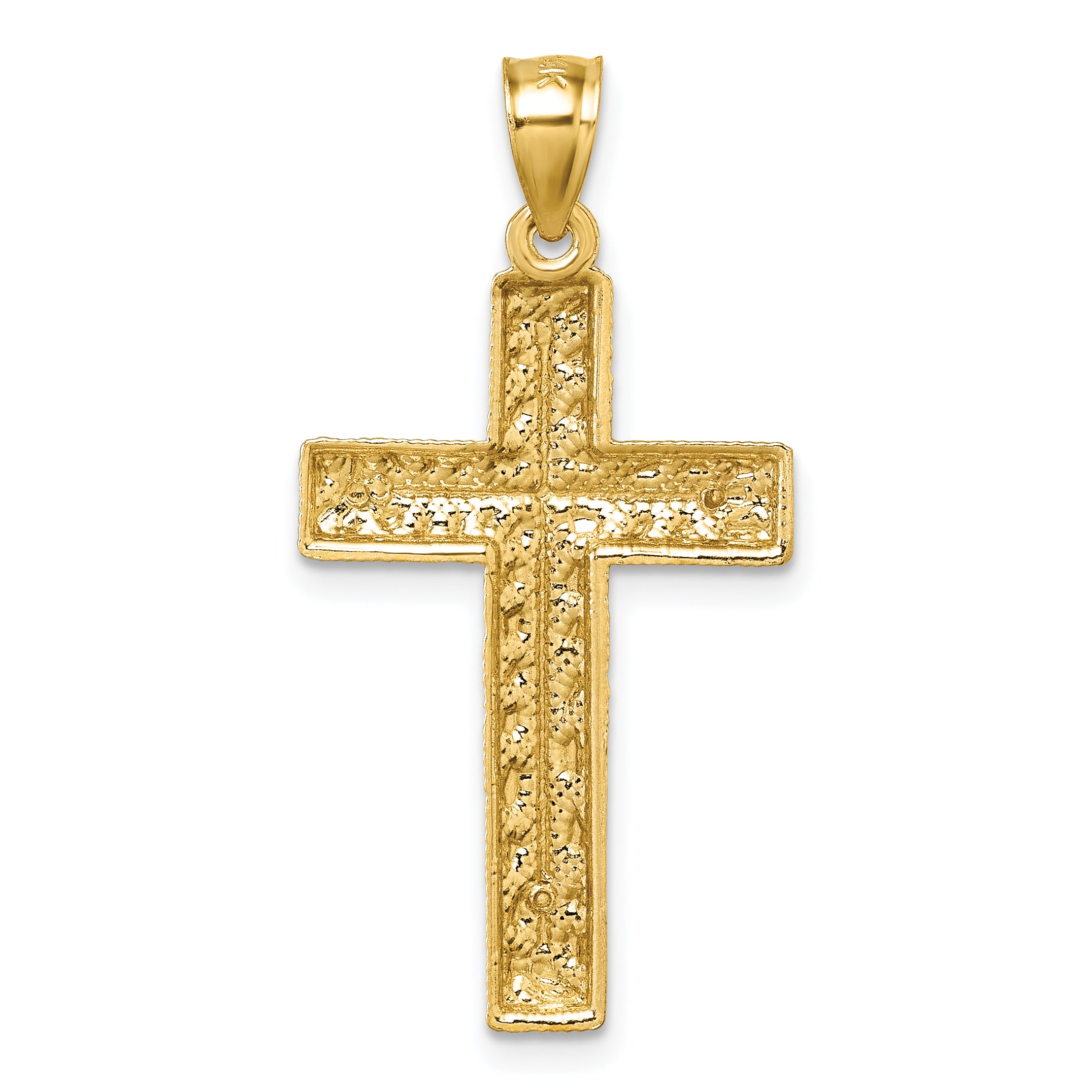 14k Polished Diamond-cut Textured Fancy Latin Cross Pendant