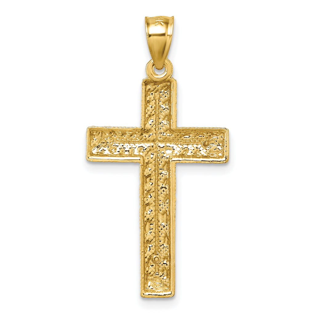 14k Polished Diamond-cut Textured Fancy Latin Cross Pendant