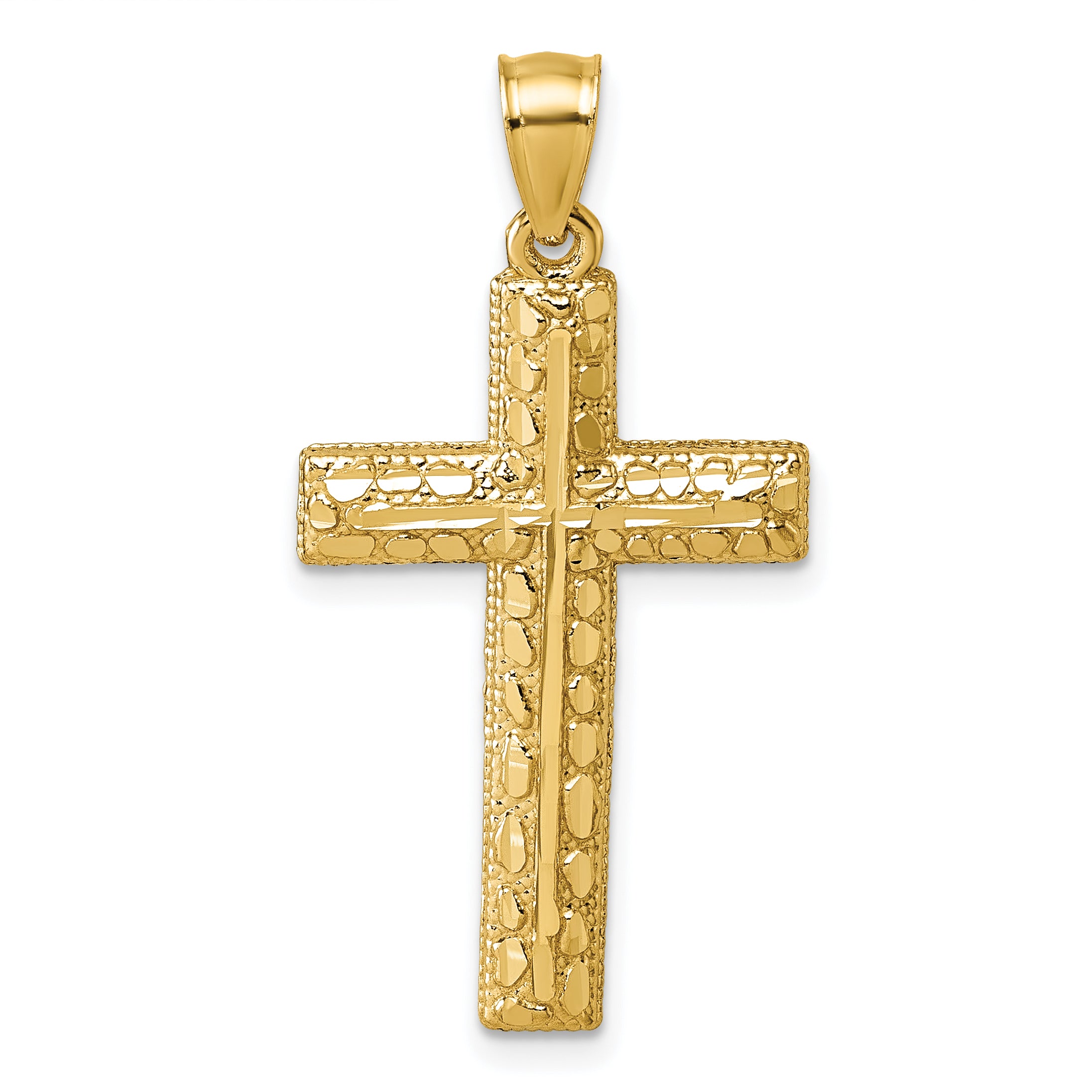 14k Polished Diamond-cut Textured Fancy Latin Cross Pendant Main image