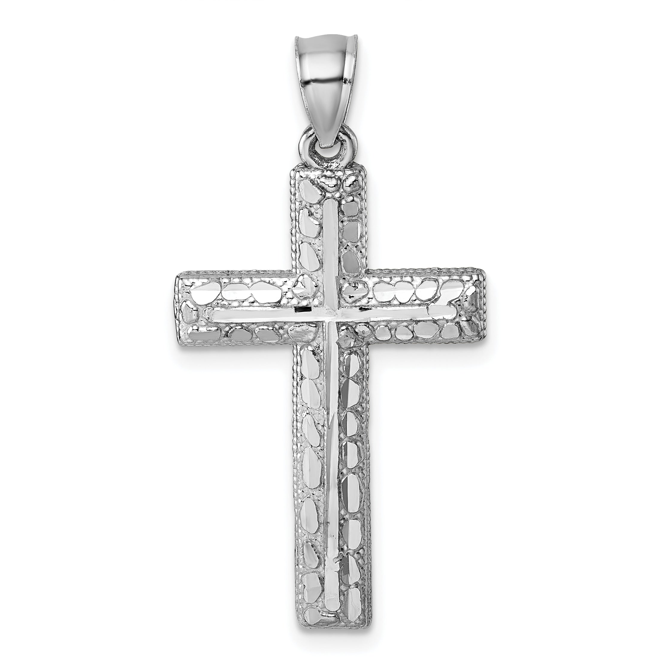 14k Polished White Gold Diamond-cut Fancy Latin Cross Pendant Main image