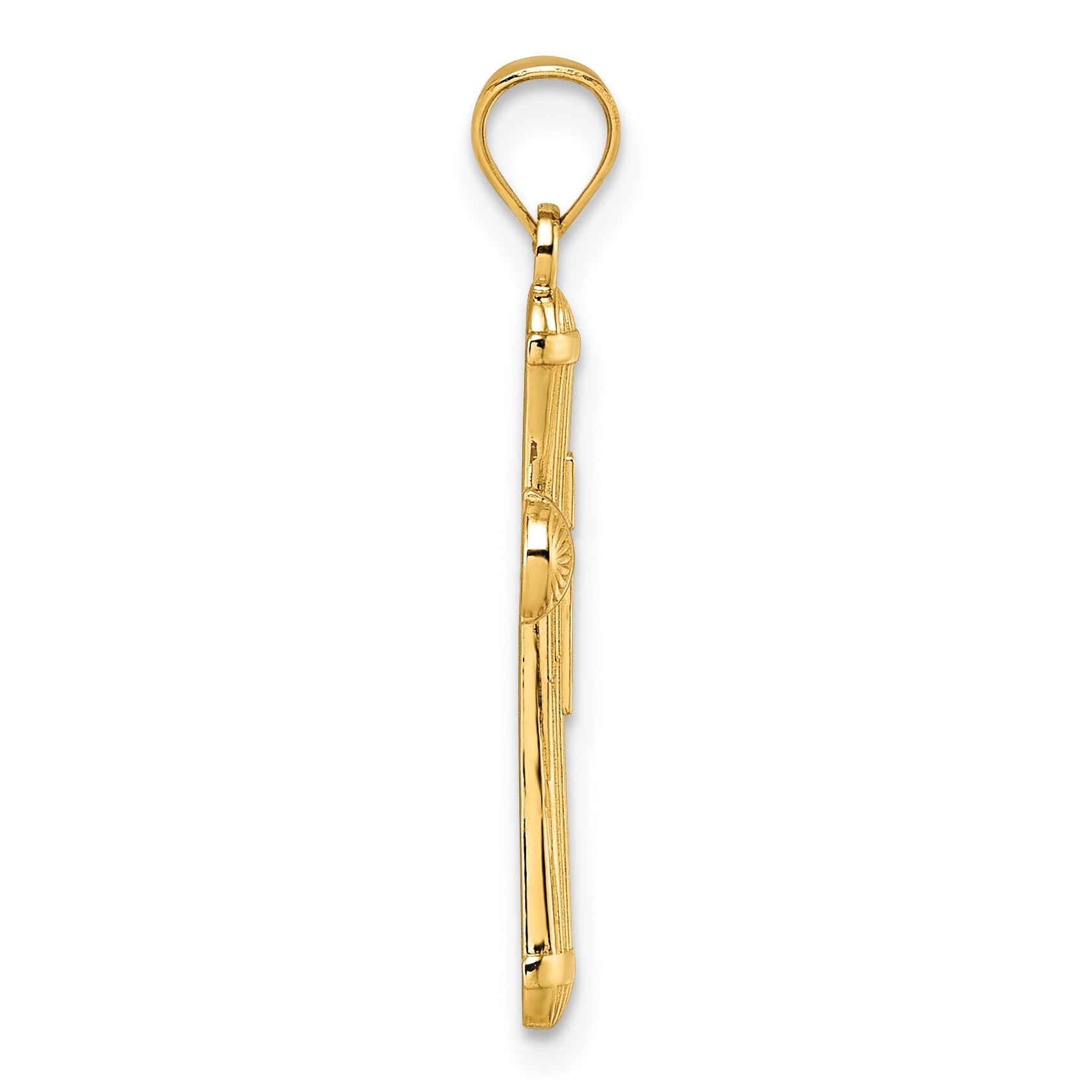 14k Polished and Diamond-cut Grooved Hollow Back Cross Pendant Secondary image