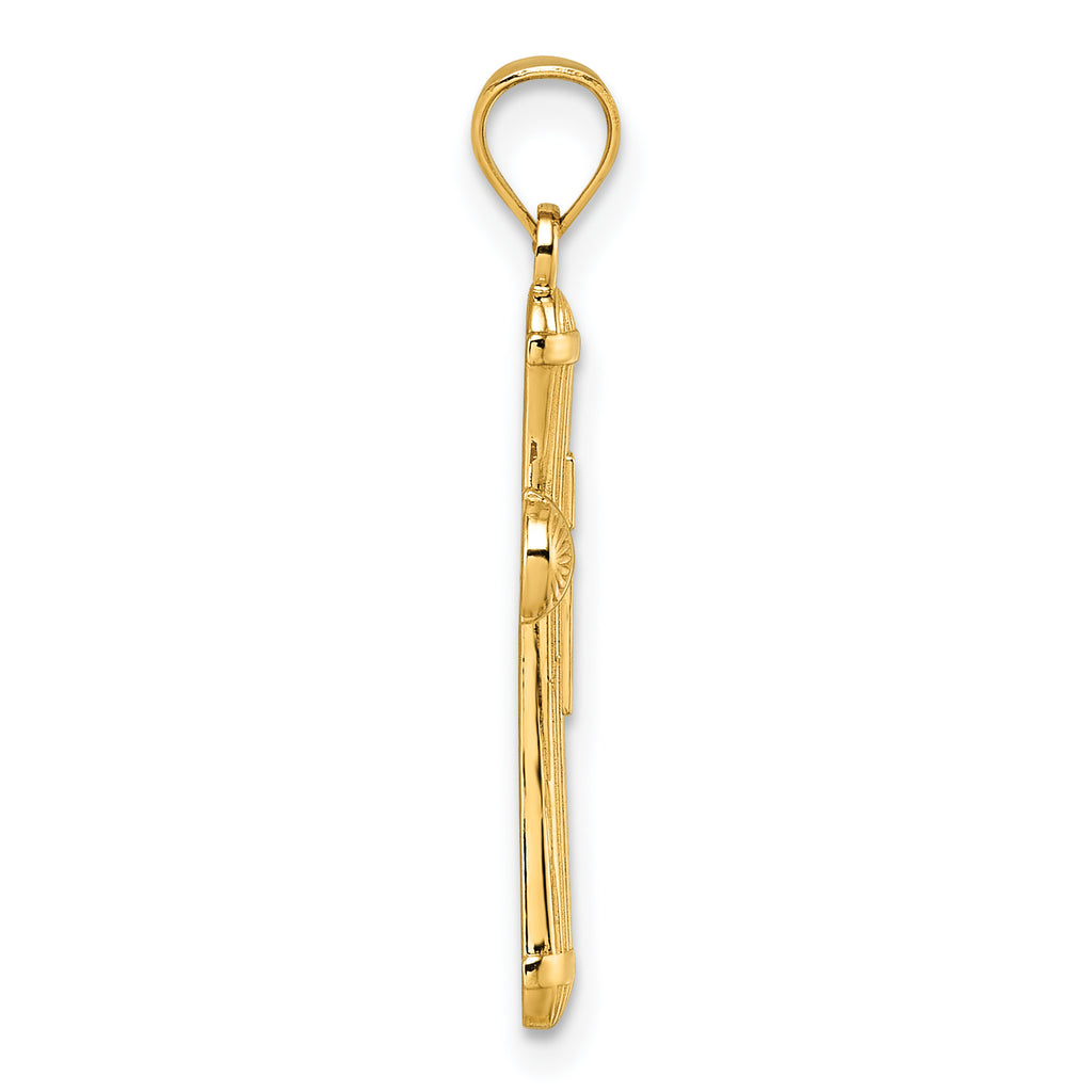 14k Polished and Diamond-cut Grooved Hollow Back Cross Pendant