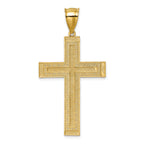 14k Polished with Rhodium Diamond-cut Textured Fancy Latin Cross Pendant