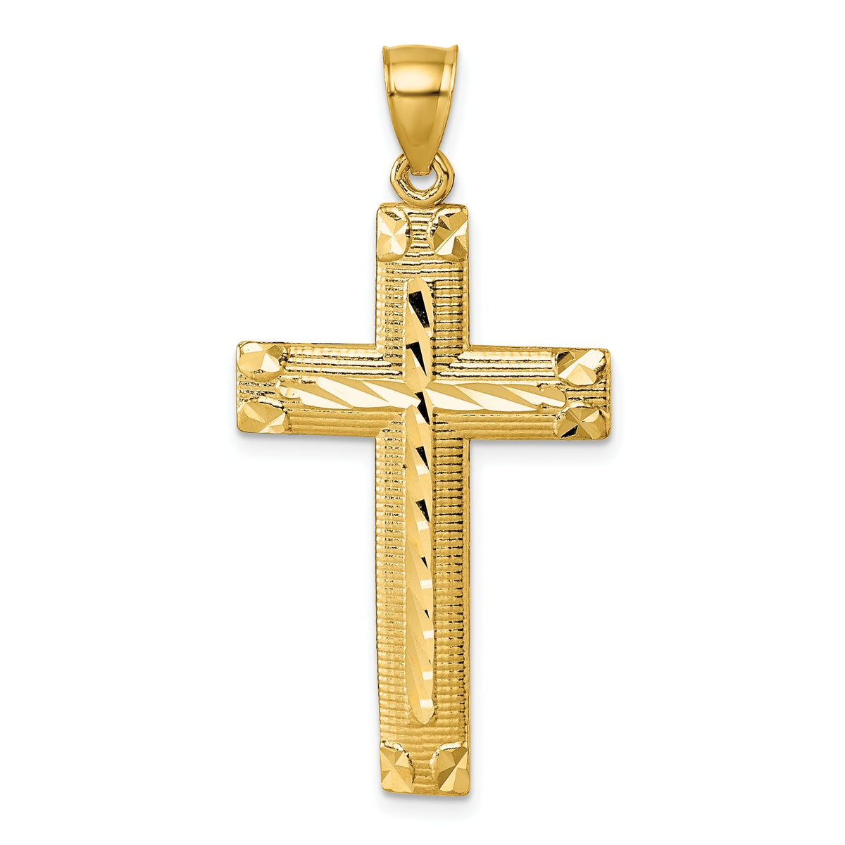 Fancy Latin Cross Pendant in 14K Yellow Gold, 44mm Diamond-Cut - Sophia Jewelers Main image