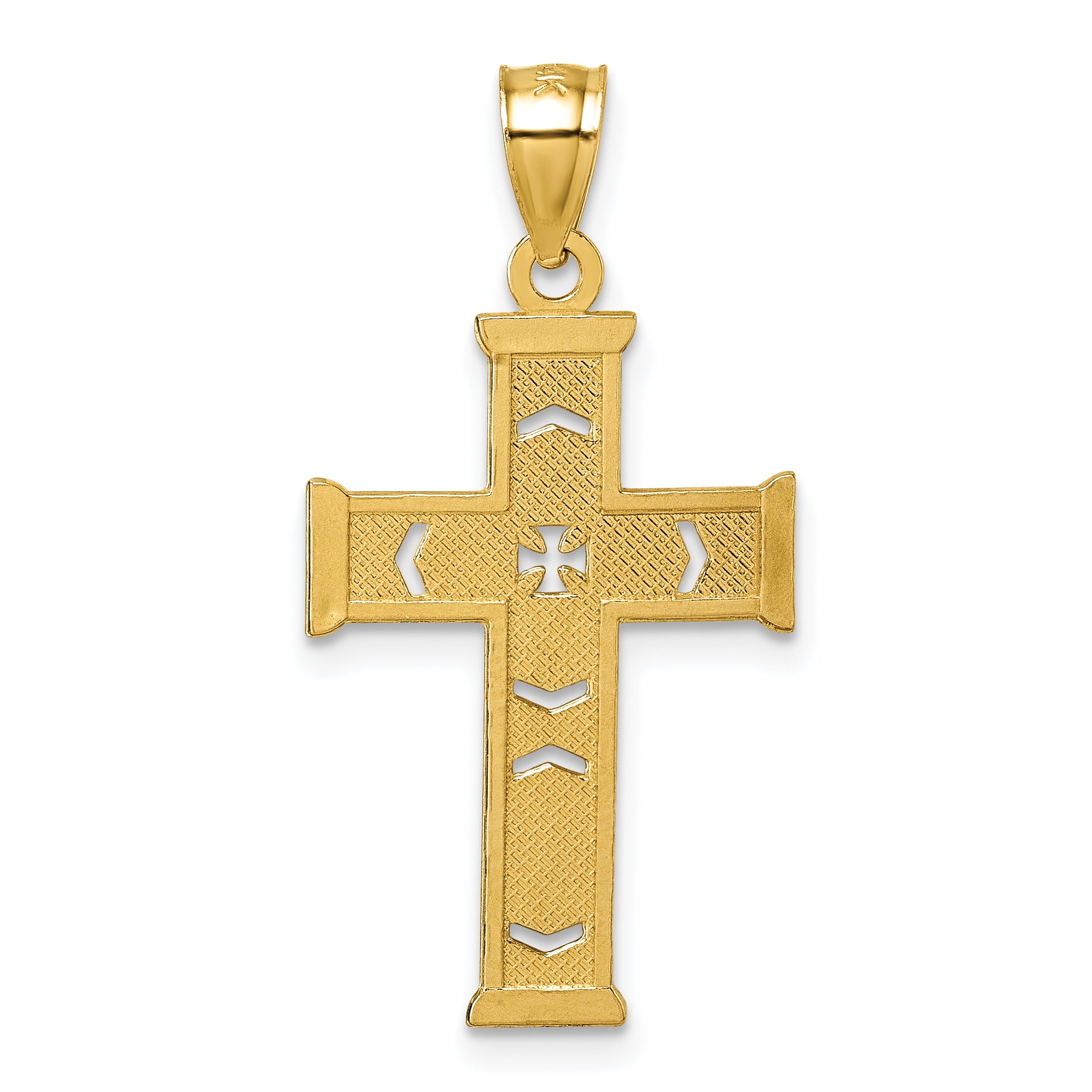 14k Polished Diamond-cut Textured Fancy Pierced Design Cross Pendant