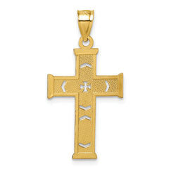 14k Polished Diamond-cut Textured Fancy Pierced Design Cross Pendant