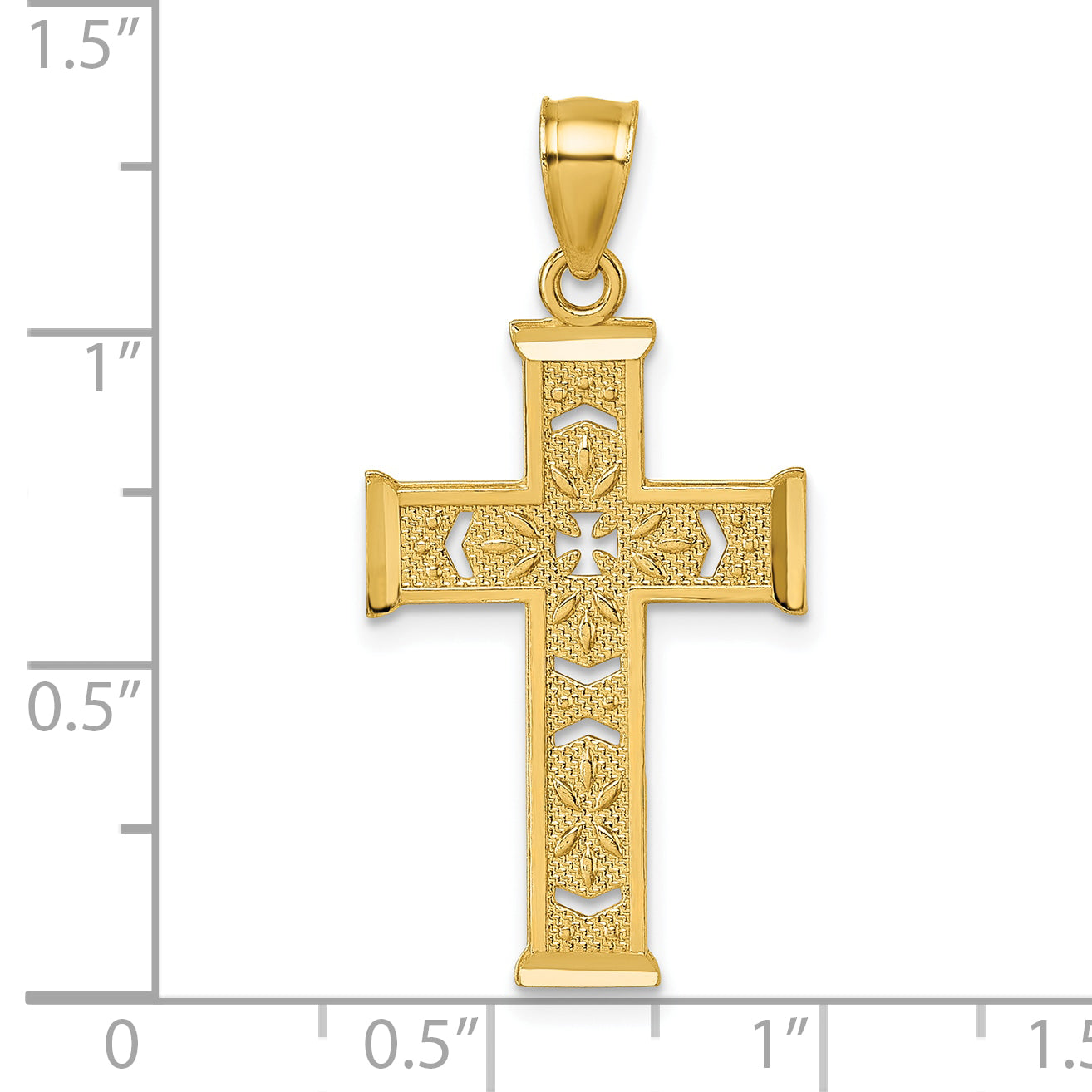 14k Polished Diamond-cut Textured Fancy Pierced Design Cross Pendant