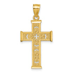 14k Polished Diamond-cut Textured Fancy Pierced Design Cross Pendant