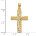 14k and Rhodium Polished Floral Tree with Leaves Hollow Back Cross Pendant