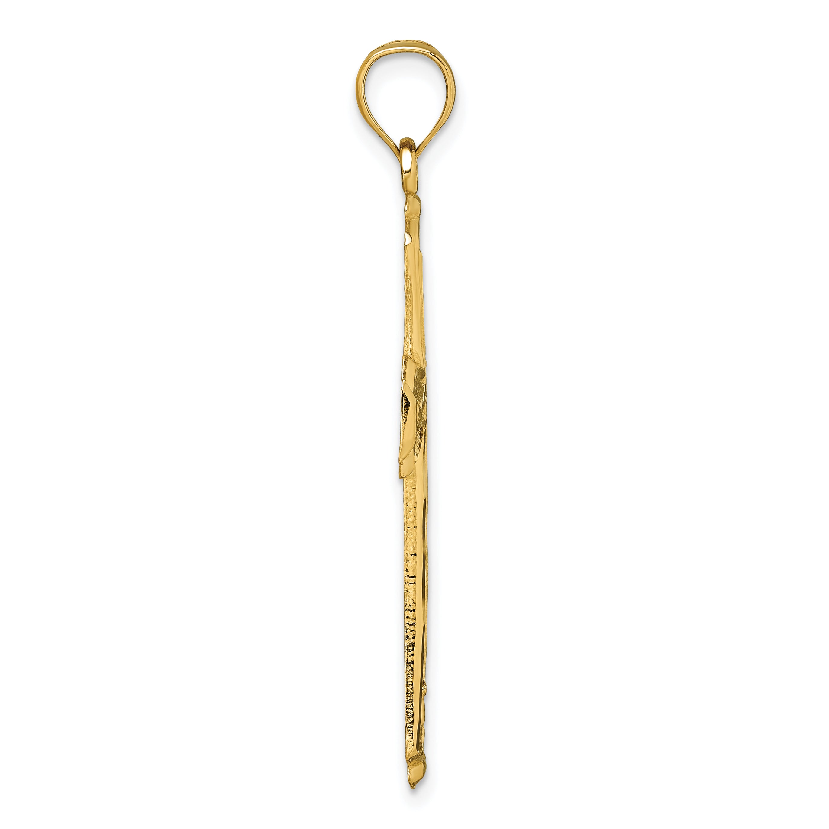 14k Polished Diamond-cut Textured Fancy Cross Pendant