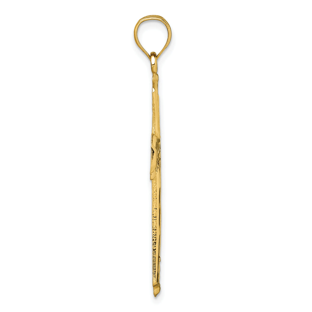 14k Polished Diamond-cut Textured Fancy Cross Pendant