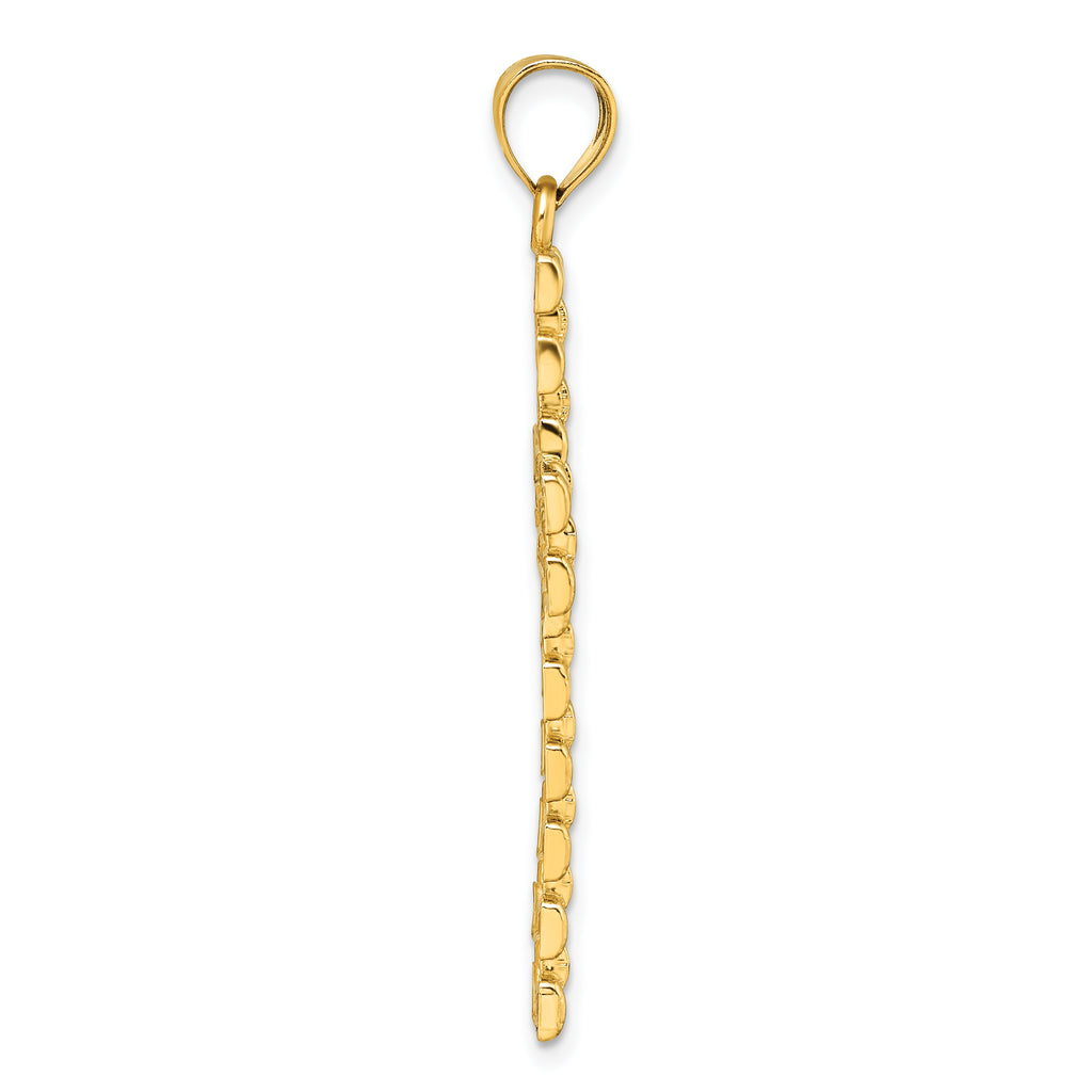14k Polished Diamond-cut Textured Fancy Link Design Latin Cross Pendant